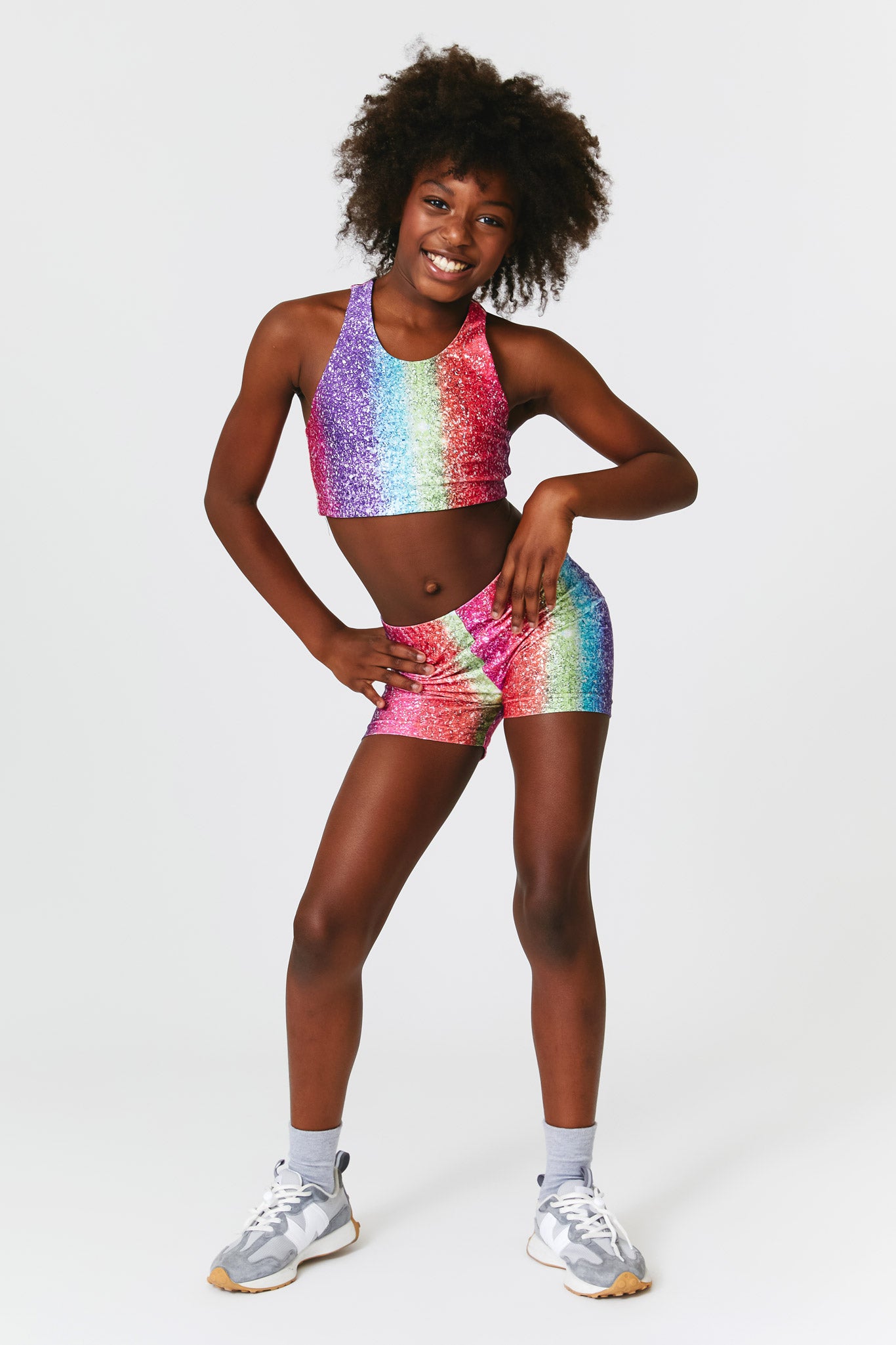 Girls Booty Shorts in Rainbow Glitter Foil –
