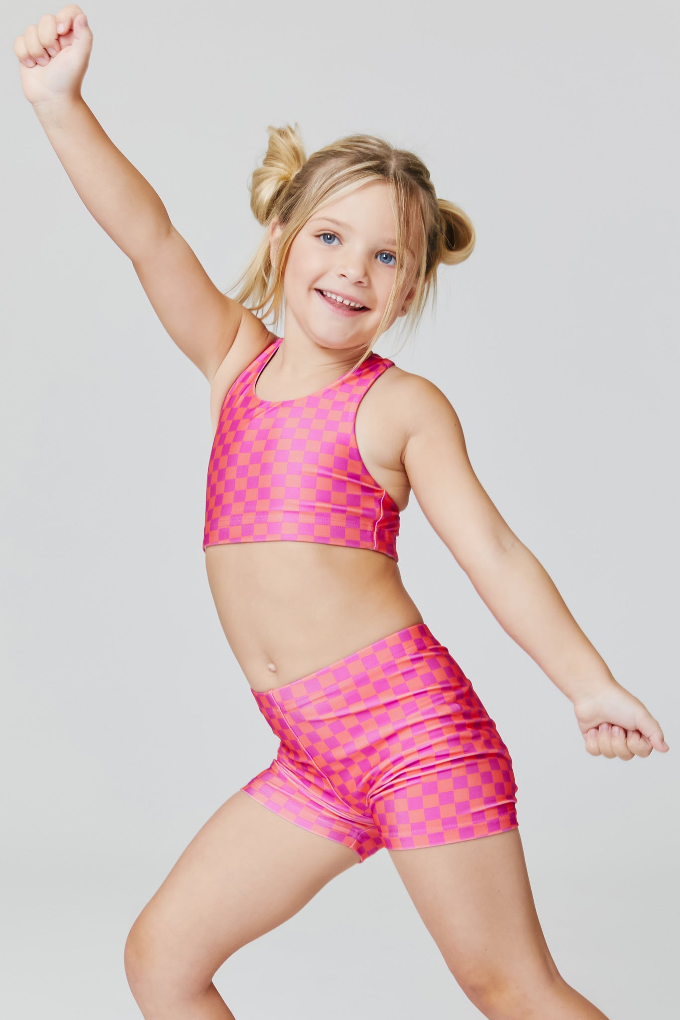 Girls Sports Bra in Melon Racing Check –