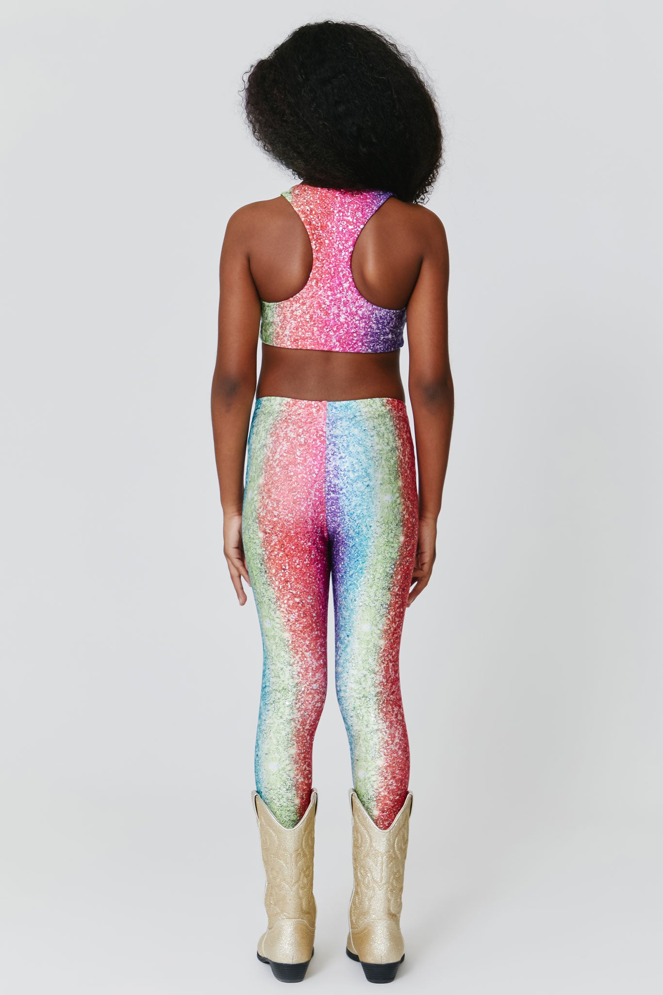 Girls Leggings in Rainbow Glitter Foil –