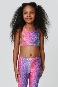 Kids Sports Bra in Rainbow Glitter Foil