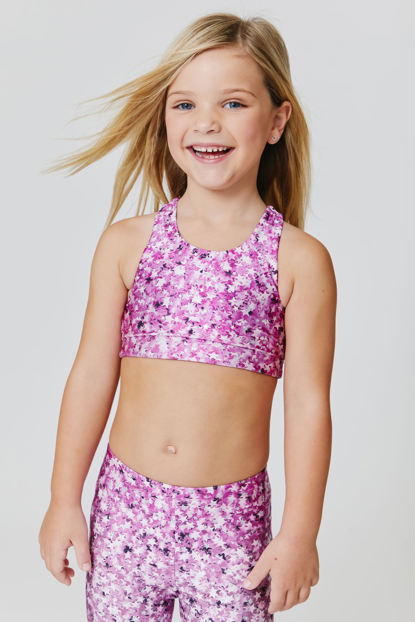 Kids Sports Bra in Star Confetti Foil –