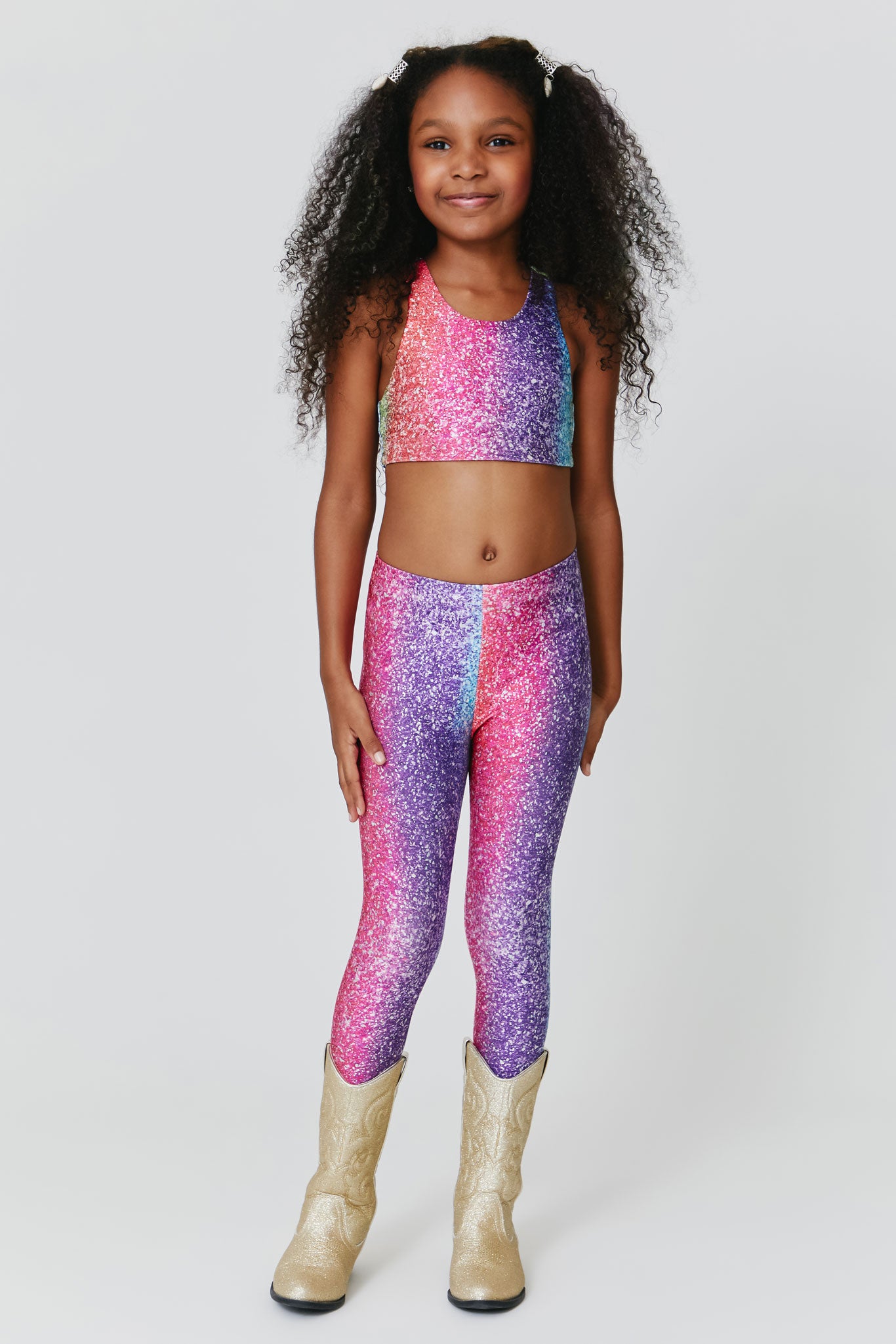 Kids Leggings in Rainbow Glitter Foil –