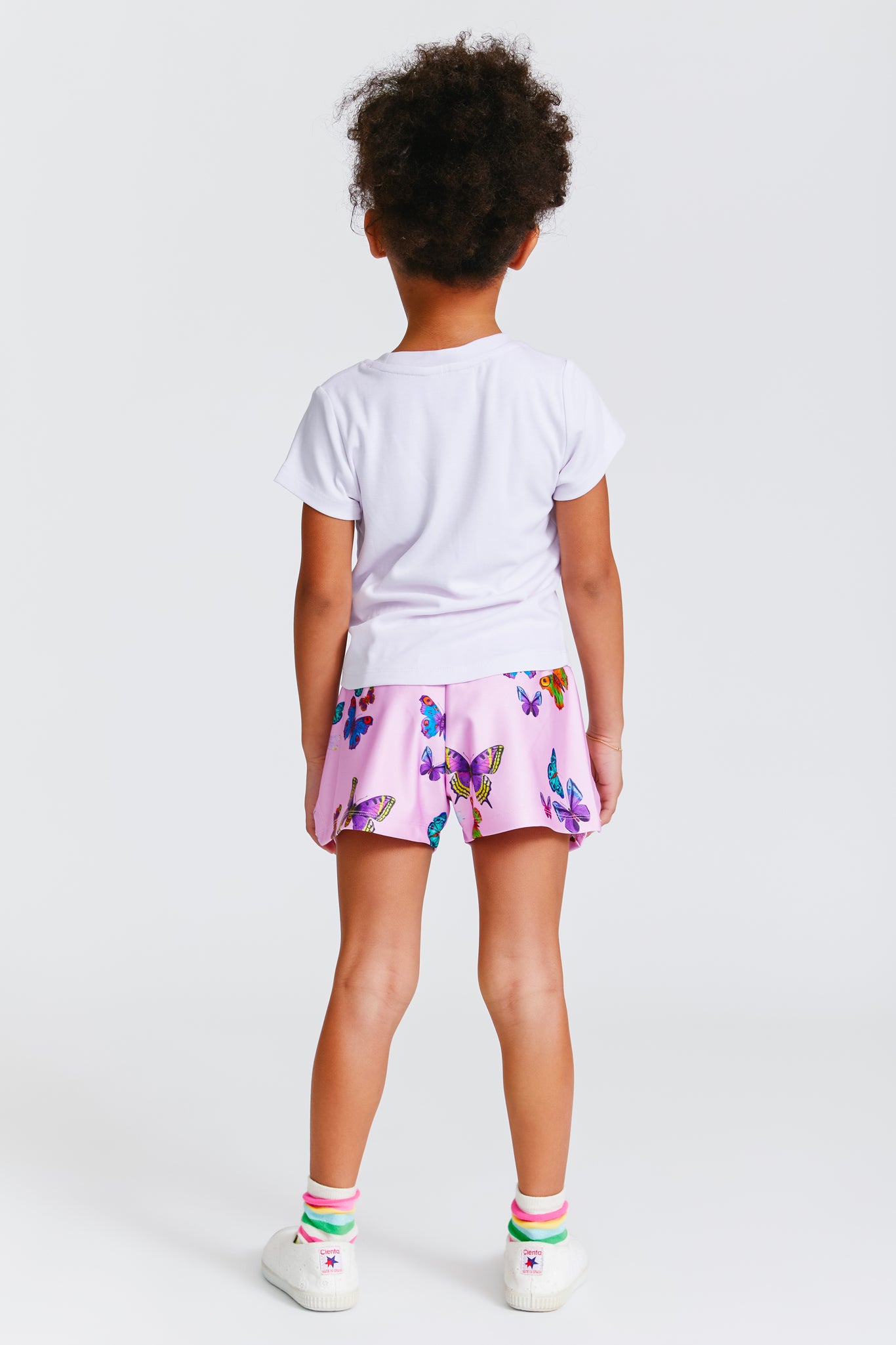 Kids Gym Shorts in Pink Neon Butterflies –