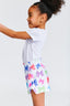 Kids Gym Shorts in White Fancy Bows