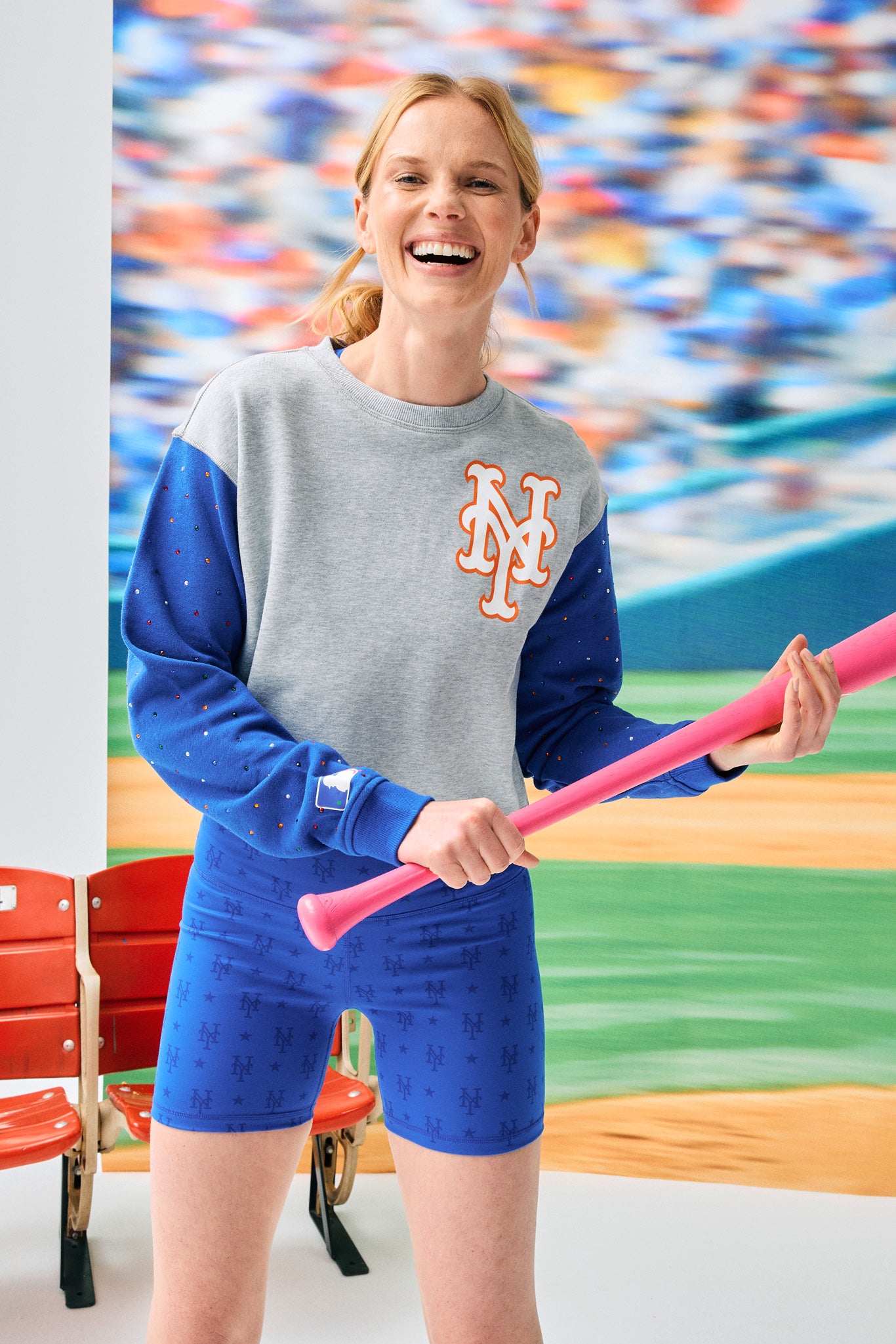 Colorblock Gem Mets Colorblock Raw Hem Gems Cropped Crew in Blue – Terez.com