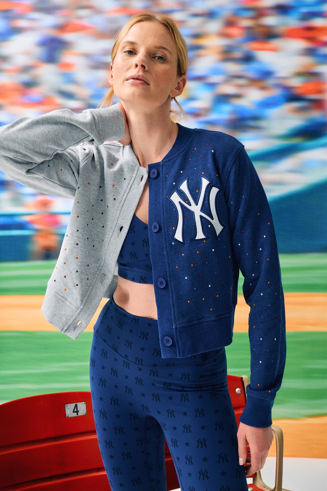 Colorblock Gem Yankees Colorblock Gems Crop Chili Cardigan – Terez.com
