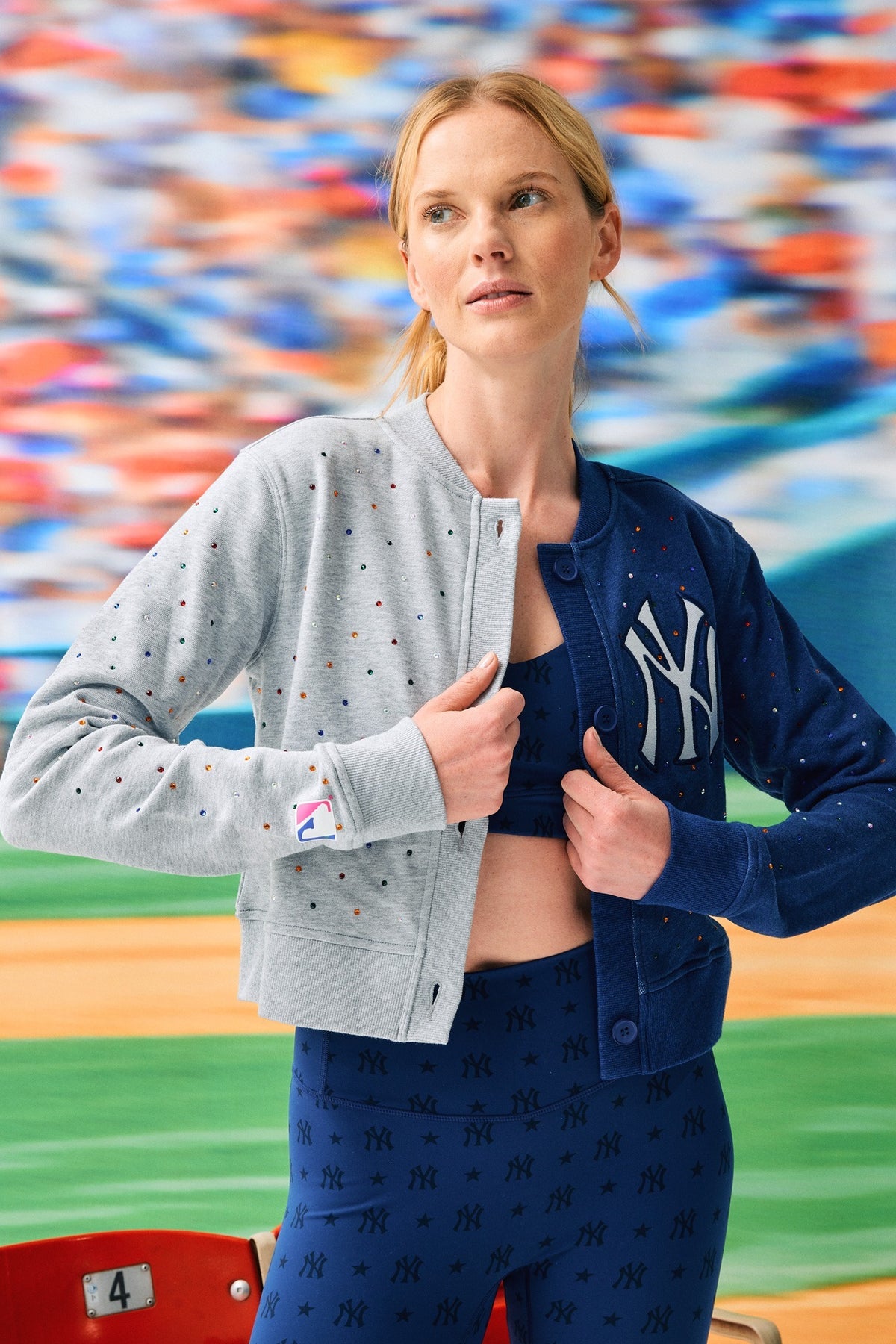 Colorblock Gem Yankees Colorblock Gems Crop Chili Cardigan – Terez.com