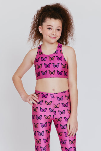 Girls Sports Bra in Pink Halftone Butterfly