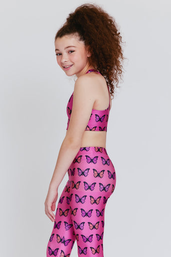 Girls Sports Bra in Pink Halftone Butterfly