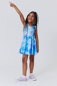 Girls Hi-Shine Skater Dress in Cotton Candy Clouds