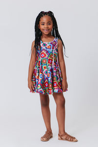 Girls Hi-Shine Skater Dress in Granny Squares