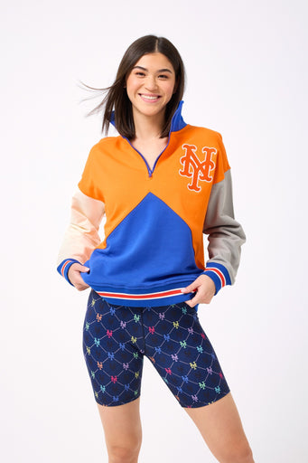 New York Mets Colorblock Quarter Zip Sweatshirt in Team Colors