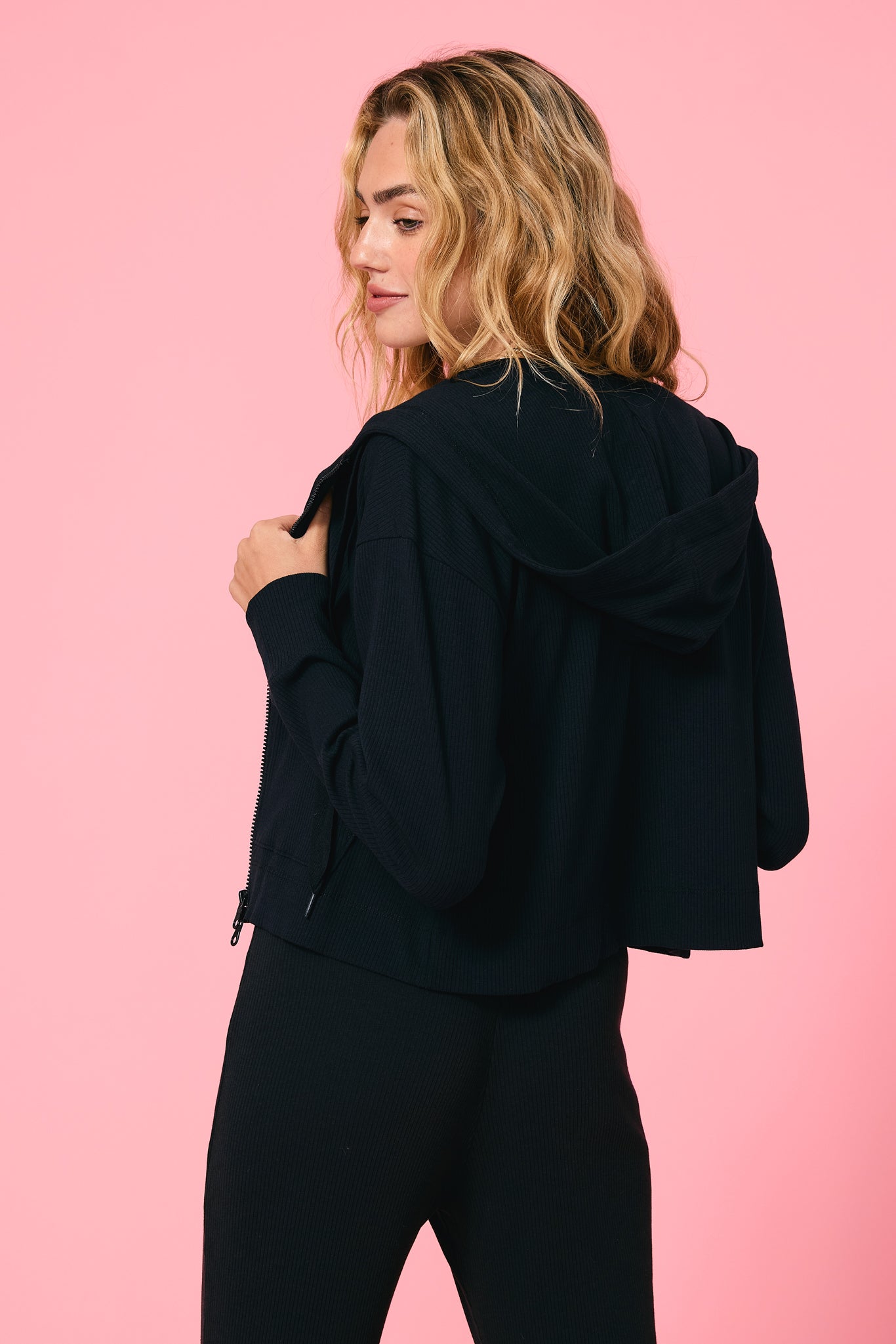 Rib Crop Hoodie in Black – Terez.com