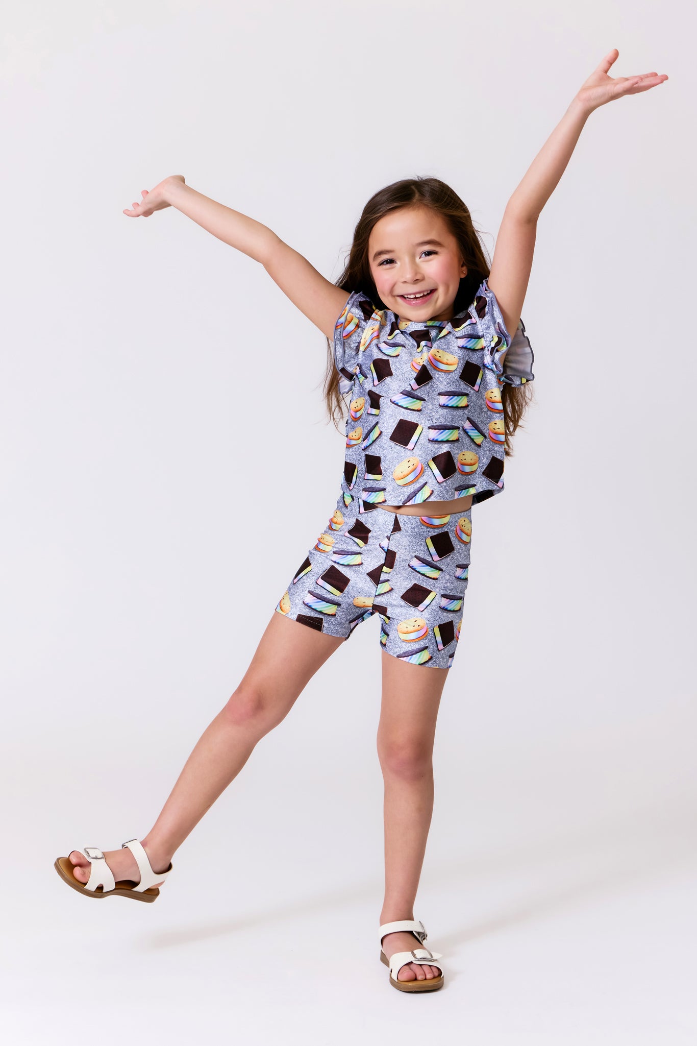 Girls Hi-Shine Booty Shorts in Rainbow Ice Cream Saucers – Terez.com