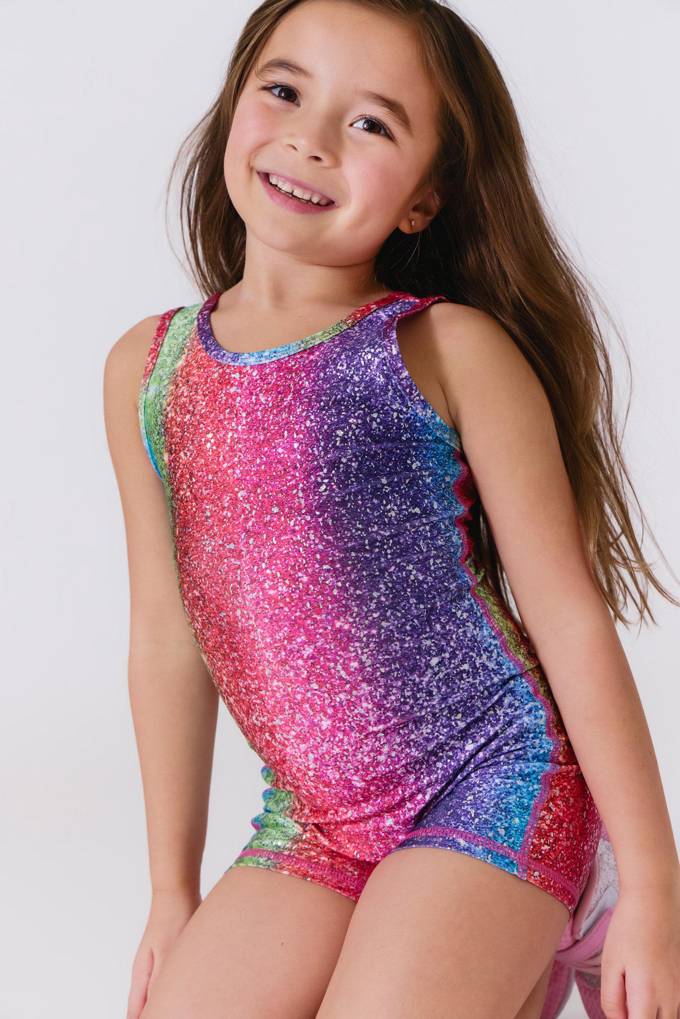 Girls Leotard in Rainbow Glitter Foil – Terez.com