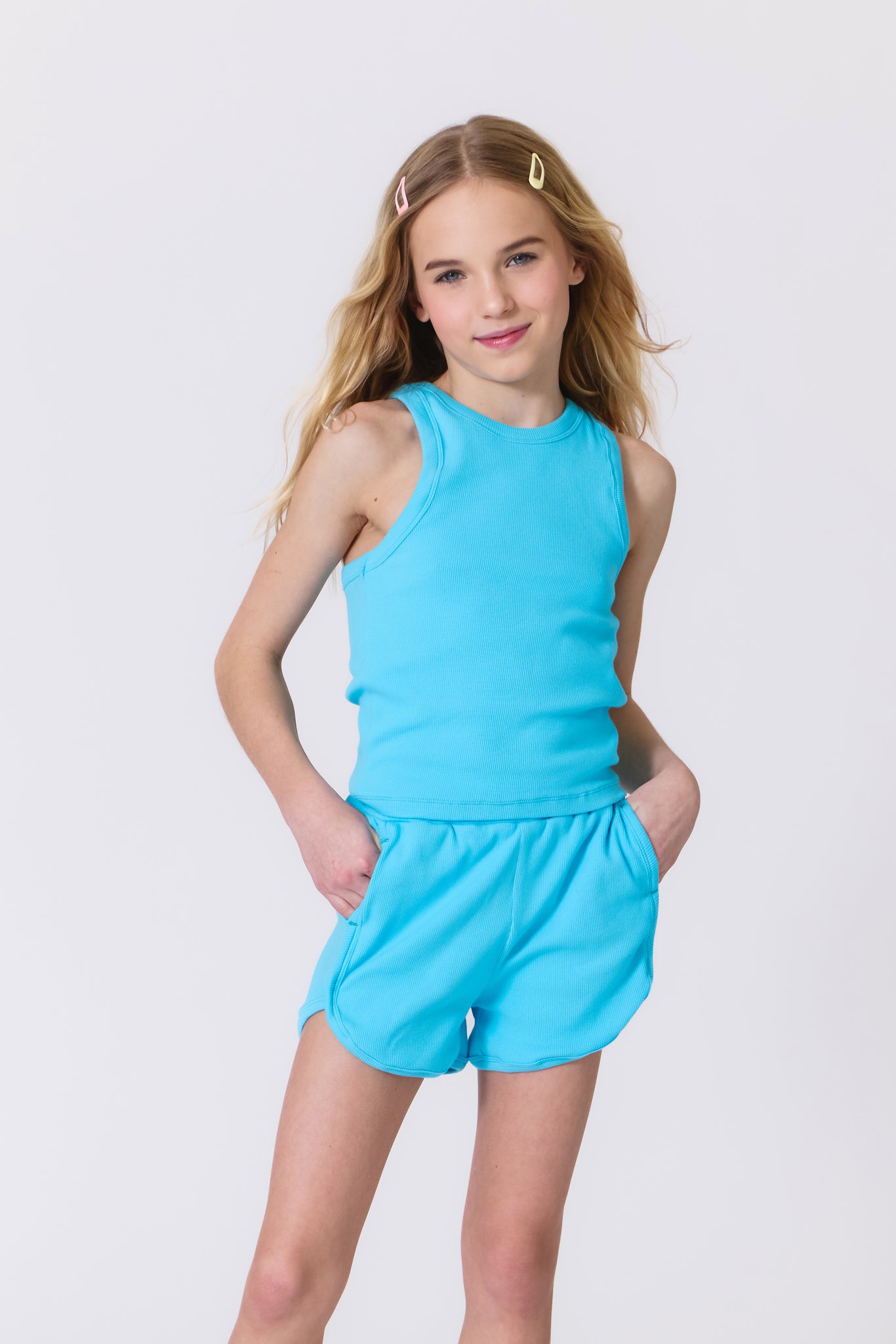 Girls Rib Tank in Cloud Blue – Terez.com
