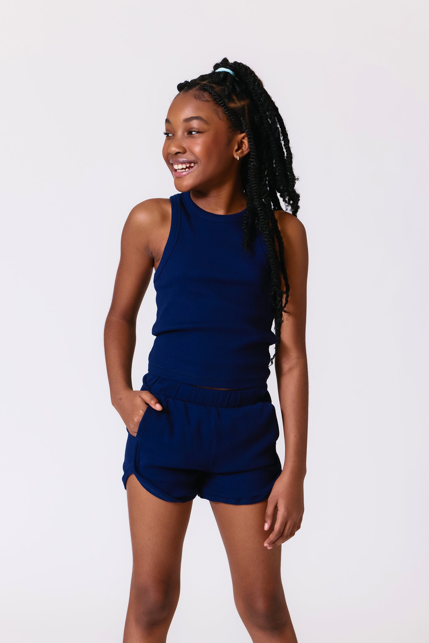 Girls Rib Tank in Navy – Terez.com
