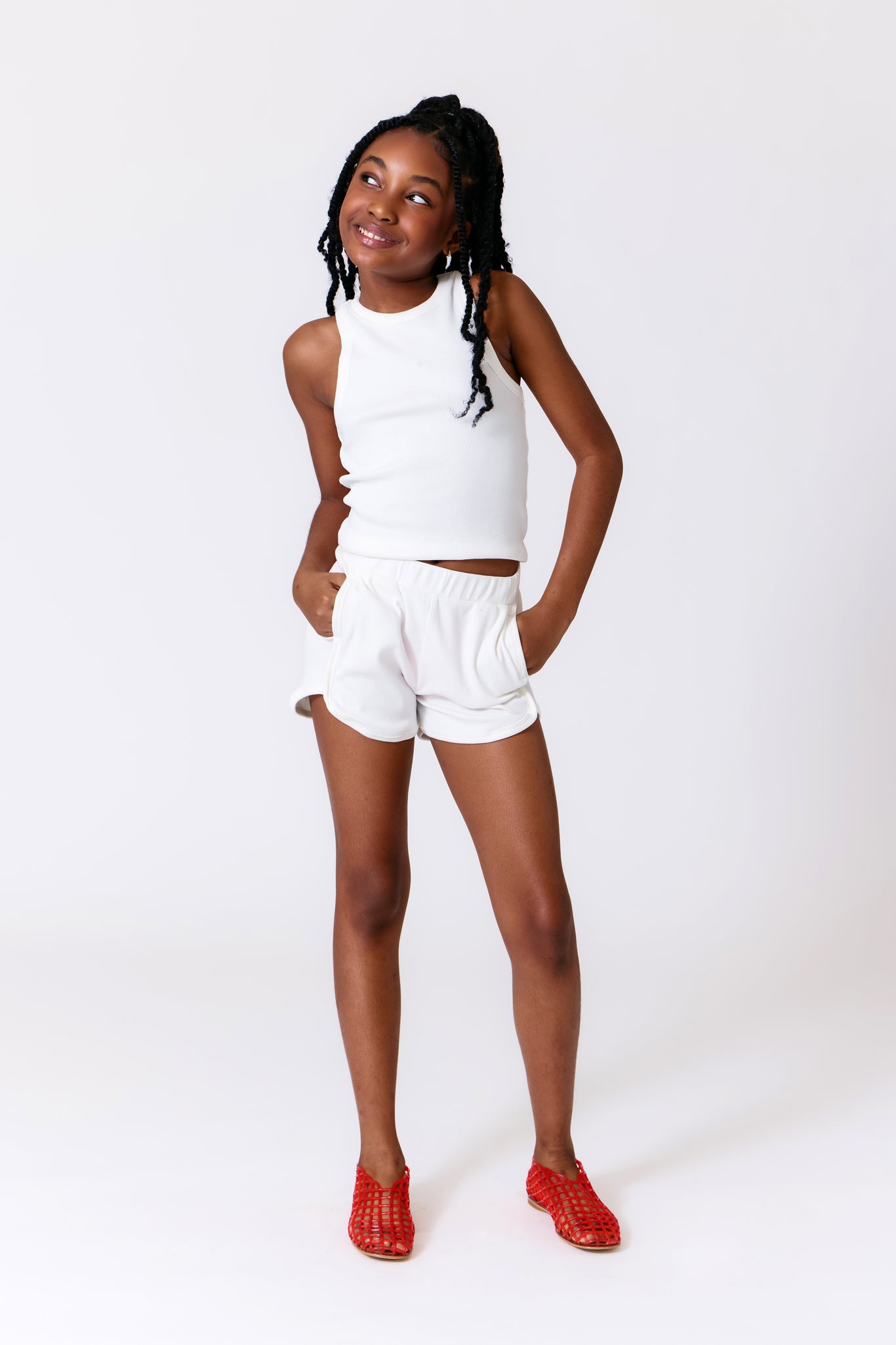 Girls Rib Tank in White – Terez.com