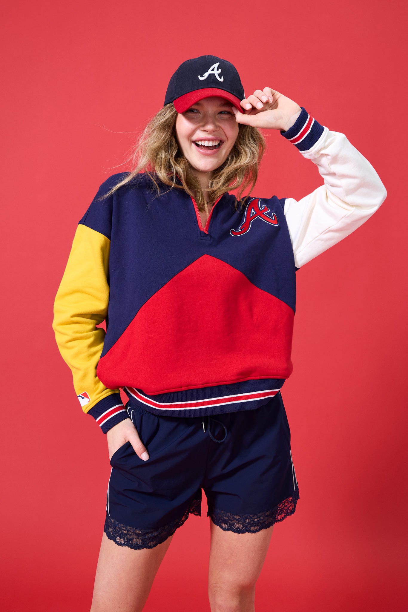 Atlanta Braves Colorblock Quarter Zip Sweatshirt in Team Colors