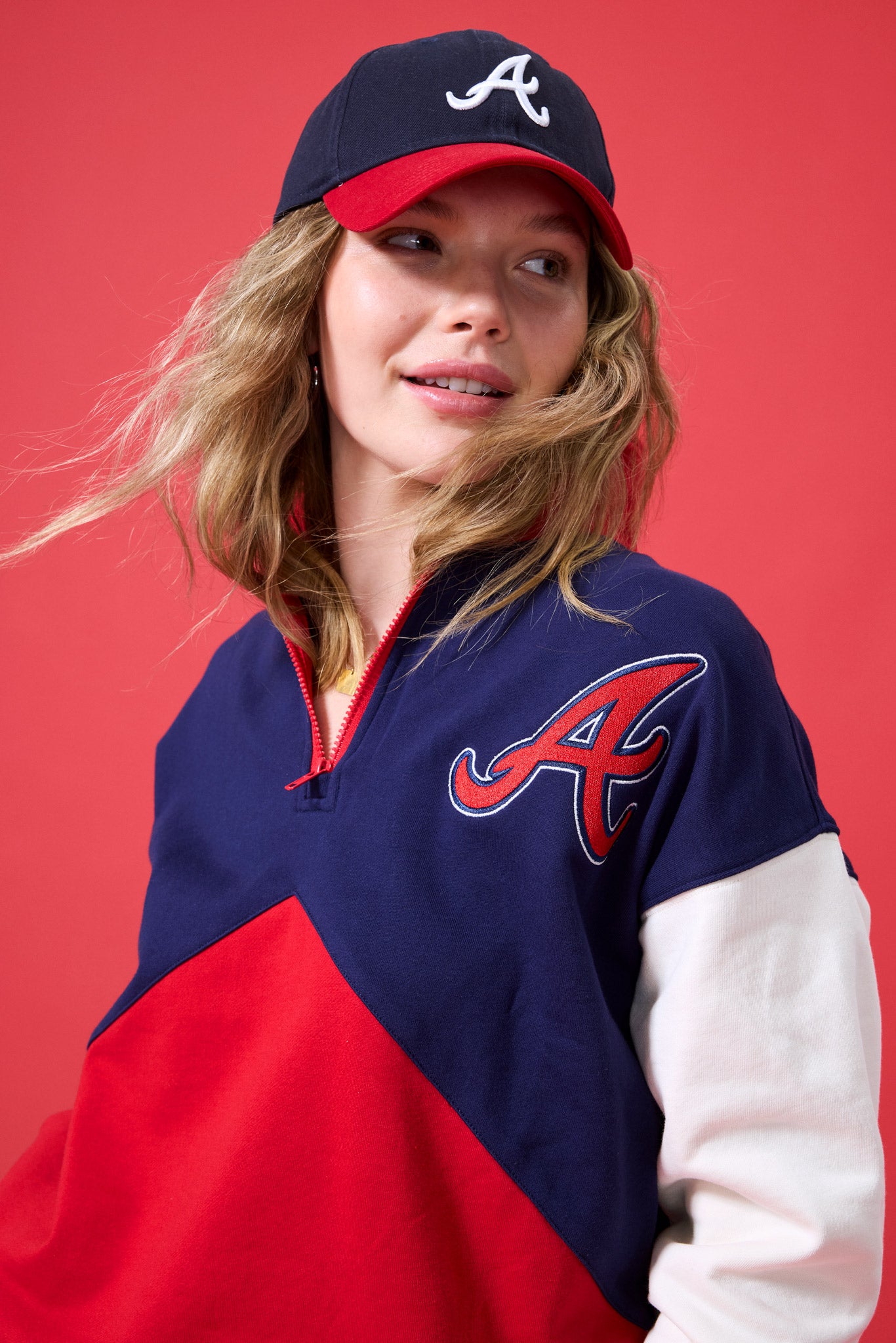 Atlanta Braves Colorblock Quarter Zip Sweatshirt in Team Colors