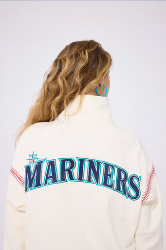Seattle Mariners Quarter Zip with Baseball Stitch in Sugar Swizzle