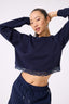 Lace Trim Crew in Navy