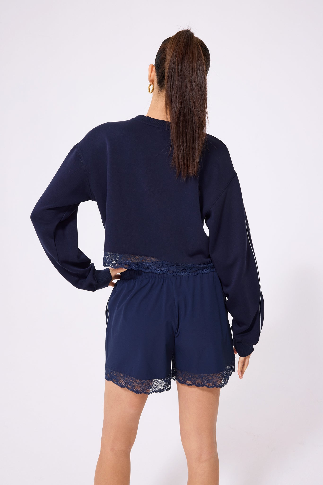 Lace Trim Short in Navy – Terez.com
