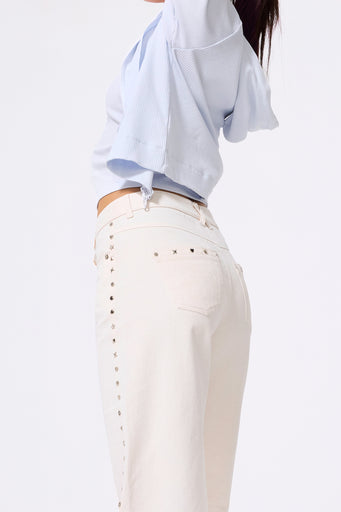 Studded Twill Pant in Sugar Swizzle