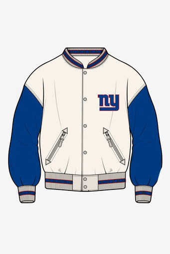 NY Giants Bomber Jacket in Sugar Swizzle and Blue