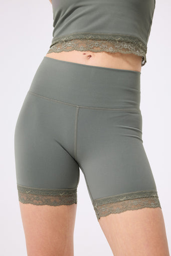 TLC Lace Trim Booty Short in Moss