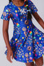 Yankees Girls Short Sleeve Skater Dress in Blue Candy Spill