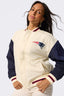 New England Patriots Bomber Jacket in Sugar Swizzle and Navy