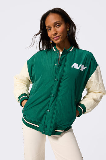 New York Jets Bomber Jacket in Green and Sugar Swizzle