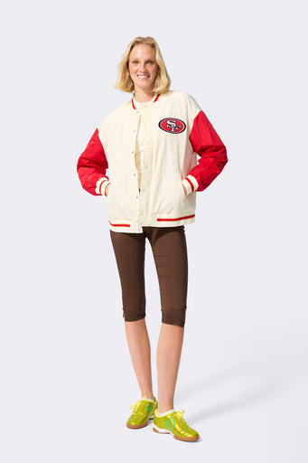 San Francisco 49ers Bomber Jacket in Sugar Swizzle and Red
