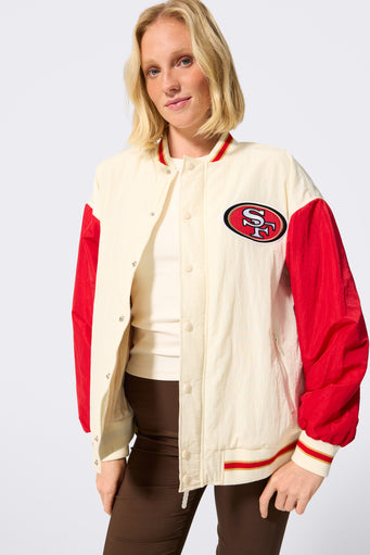 San Francisco 49ers Bomber Jacket in Sugar Swizzle and Red