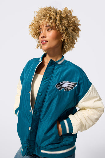 Philadelphia Eagles Bomber Jacket in Midnight Green and Sugar Swizzle