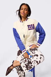 NY Giants Bomber Jacket in Sugar Swizzle and Blue