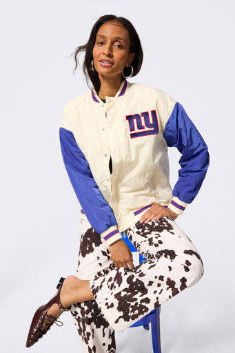 New York Giants Bomber Jacket in Sugar Swizzle and Blue