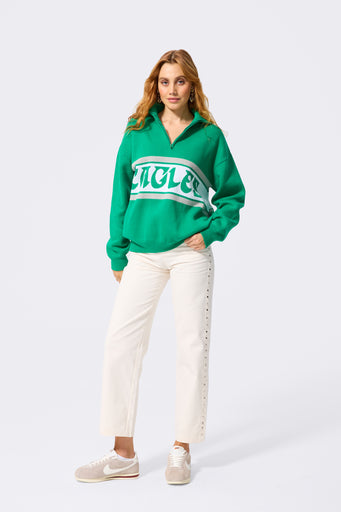 Philadelphia Eagles Logo Stripe Quarter Zip Sweater in Vintage Kelly Green