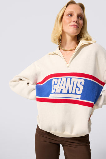 New York Giants Logo Stripe Quarter Zip Sweater in Sugar Swizzle