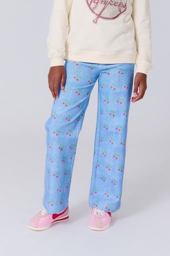 Girls Twill Pant in Cherries on Denim