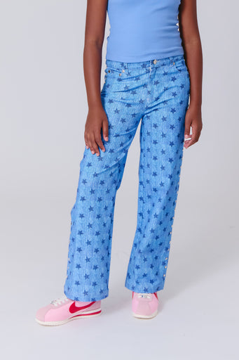 Girls Twill Stud Pant in Star Denim