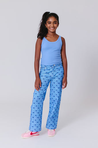 Girls Twill Stud Pant in Star Denim