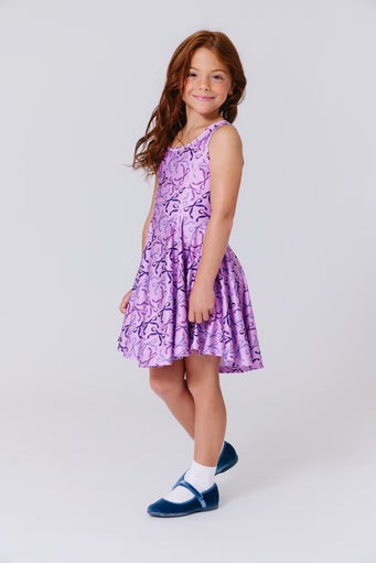 Girls Skater Dress in Purple Bows