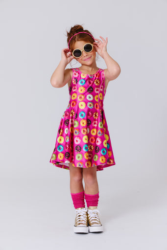 Girls Skater Dress in Donuts on Pink