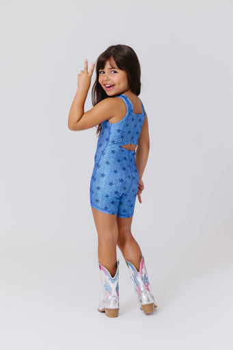 Girls Leotard in Star Denim