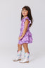 Girls Hi-shine Tiered Skirt in Purple Bows