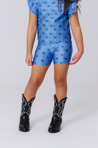 Girls Booty Shorts in Star Denim