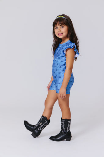 Girls Booty Shorts in Star Denim