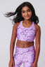 Girls Hi-Shine Sports Bra in Purple Bows